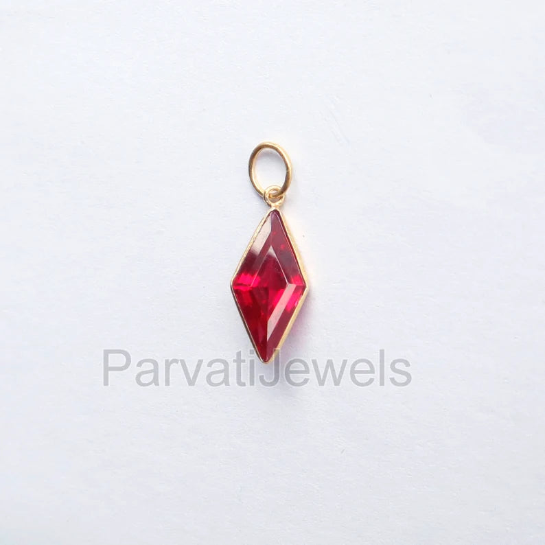 Elegant Lab-Created Ruby Charm, 18k Solid Gold Charm, Handmade Gold Charm, Charm Pendant, Charms Necklace, Ruby Charms, Gift For Her