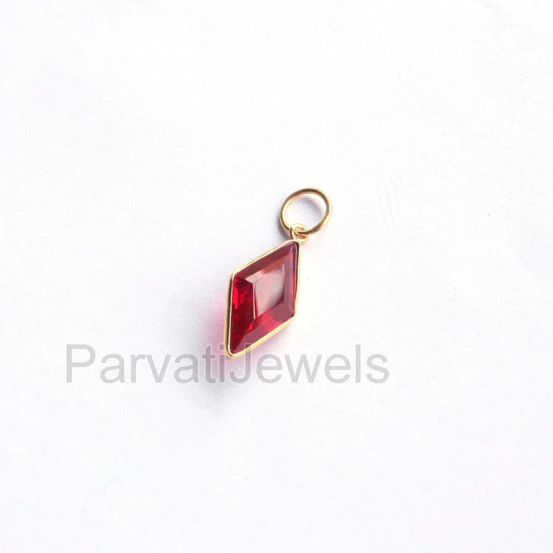 Elegant Lab-Created Ruby Charm, 18k Solid Gold Charm, Handmade Gold Charm, Charm Pendant, Charms Necklace, Ruby Charms, Gift For Her