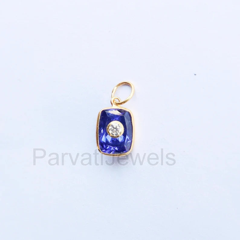 Beautiful Lab-Created Tanzanite and Moissanite Charm, 18k Solid Gold Charm, Multistone Charm, Gold Charm, Handmade Gold Charm, Gift for Her