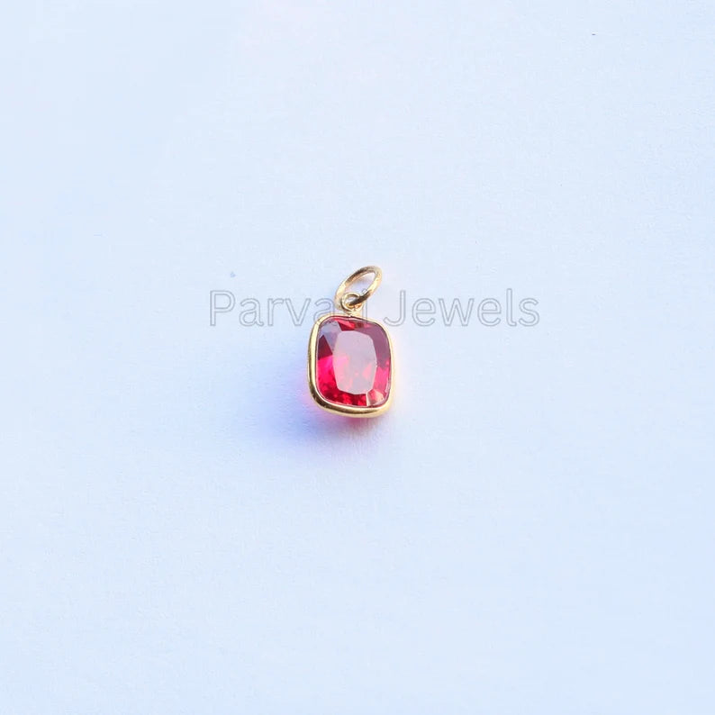 Elegant Lab-Created Ruby Charm, 18k Solid Gold Charm, Gold Ruby Charm, Gold Charm, Charm Necklace, Handmade Gold Charm, Gift for Her