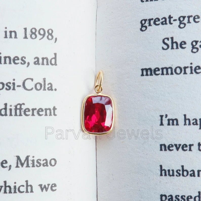 Elegant Lab-Created Ruby Charm, 18k Solid Gold Charm, Gold Ruby Charm, Gold Charm, Charm Necklace, Handmade Gold Charm, Gift for Her