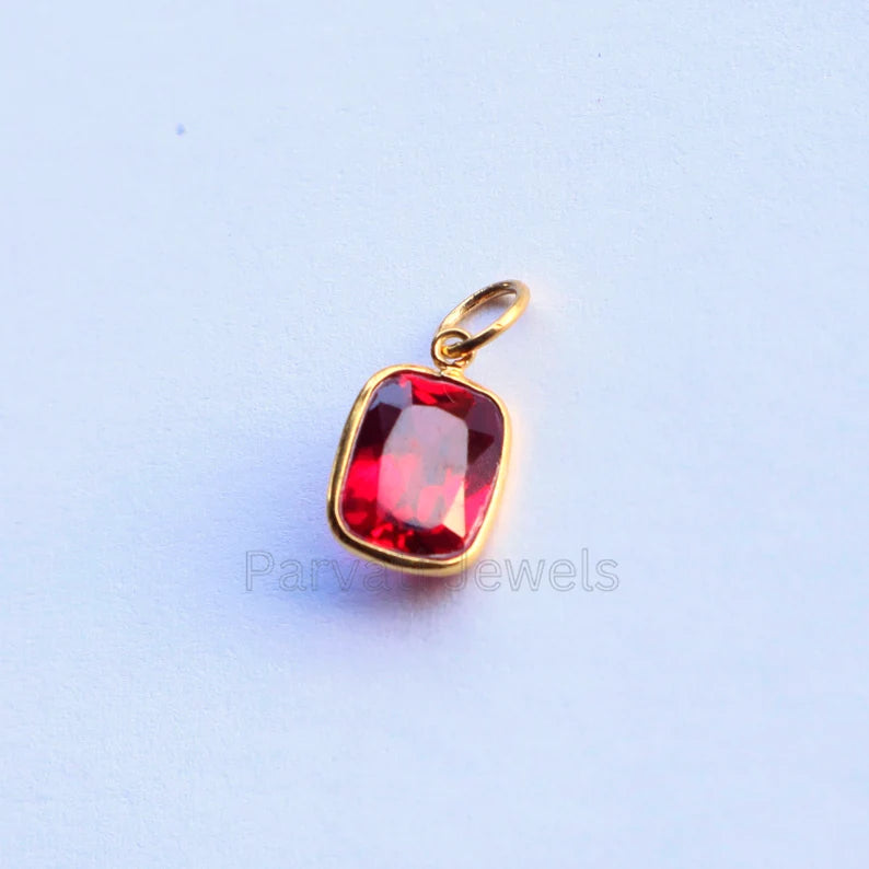 Elegant Lab-Created Ruby Charm, 18k Solid Gold Charm, Gold Ruby Charm, Gold Charm, Charm Necklace, Handmade Gold Charm, Gift for Her