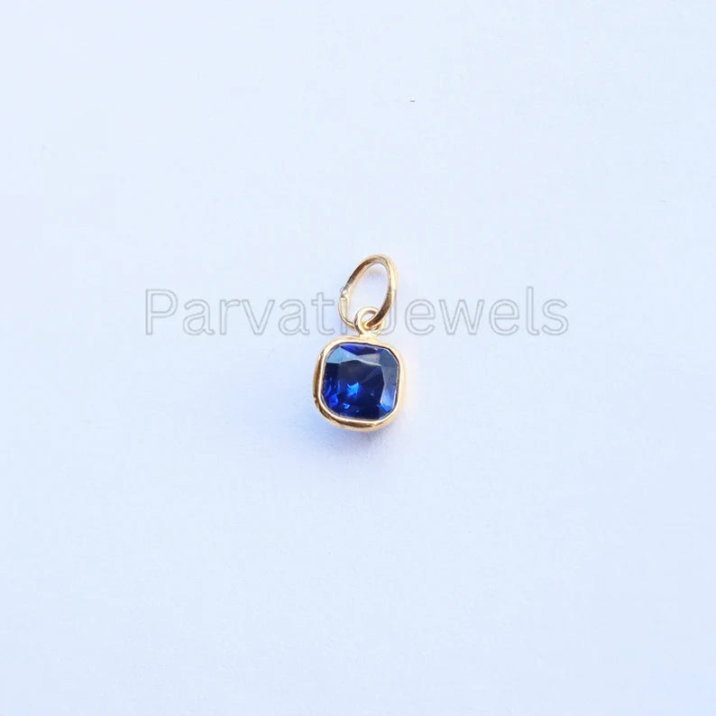 Exquisite Lab-Created Blue Sapphire Charm, 18k Solid Gold Charm, Gold Sapphire Charm, Gold Charm, Handmade Gold Charm, Gift for Her