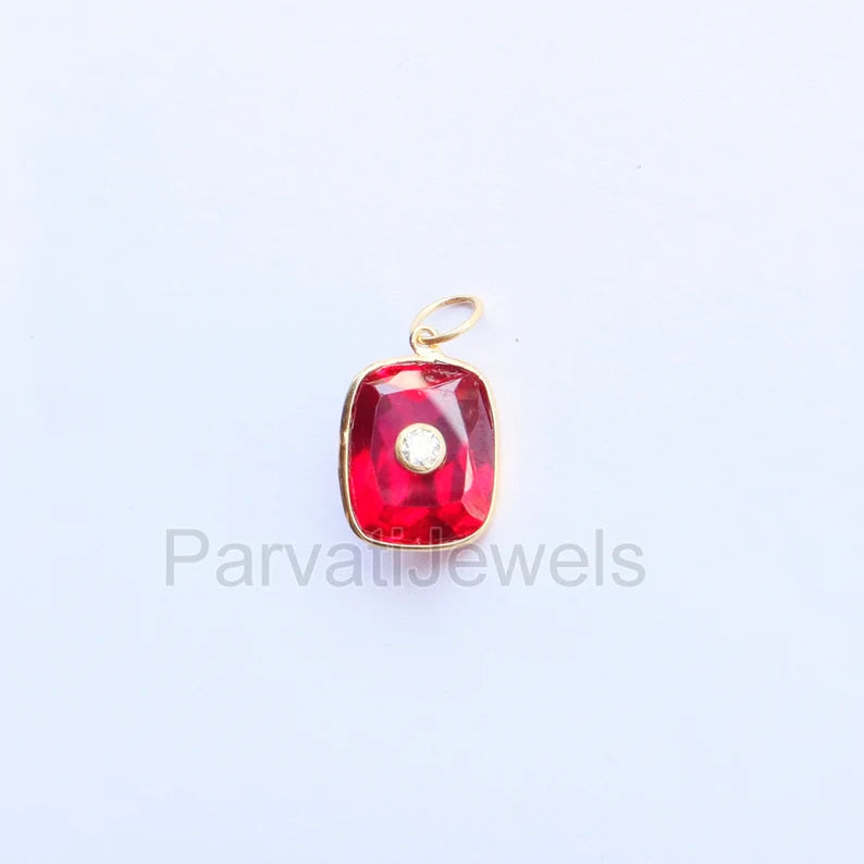 Exquisite Ruby and Moissanite Charm, 18k Solid Gold Charm, Multistone Charm, Gold Charm, Charm Pendant, Handmade Gold Charm, Gift for Her