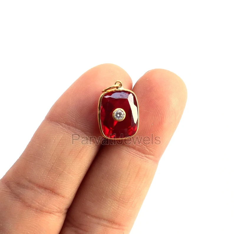 Exquisite Ruby and Moissanite Charm, 18k Solid Gold Charm, Multistone Charm, Gold Charm, Charm Pendant, Handmade Gold Charm, Gift for Her