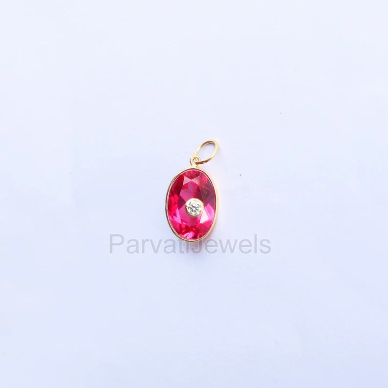 Stylish Lab-Created Ruby and Moissanite Charm, 18k Solid Gold Charm, Multistone Charm, Gold Charm, Charm, Handmade Gold Charm, Gift for Her