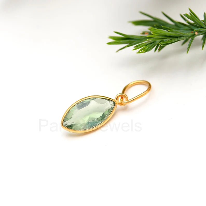 Natural Green Amethyst Charm, 18k Solid Gold Charm, Handmade Gold Charm, Gold Charm Pendant, Green Amethyst Birthstone Charm, Gold Necklace