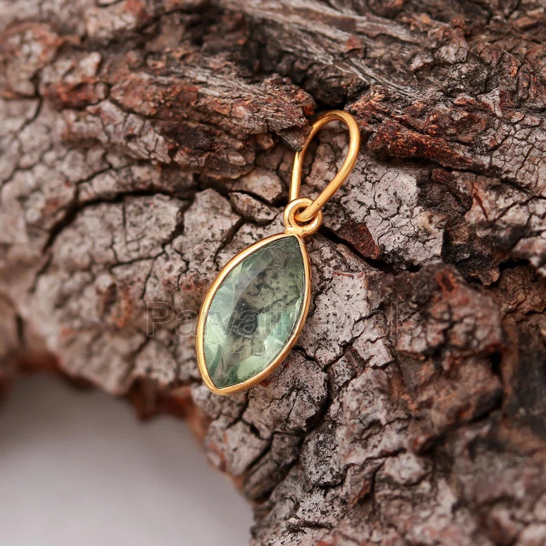 Natural Green Amethyst Charm, 18k Solid Gold Charm, Handmade Gold Charm, Gold Charm Pendant, Green Amethyst Birthstone Charm, Gold Necklace