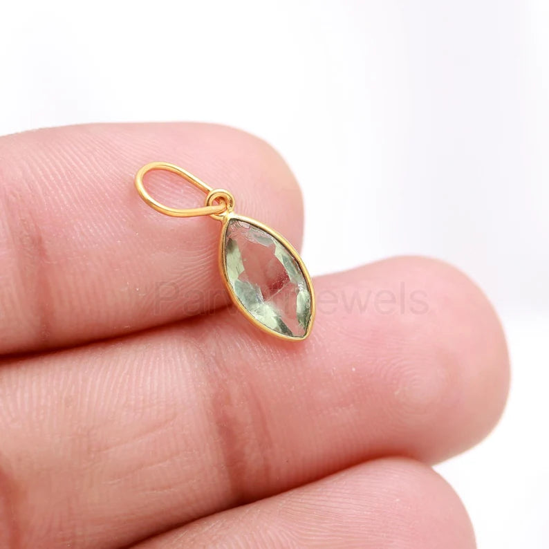 Natural Green Amethyst Charm, 18k Solid Gold Charm, Handmade Gold Charm, Gold Charm Pendant, Green Amethyst Birthstone Charm, Gold Necklace