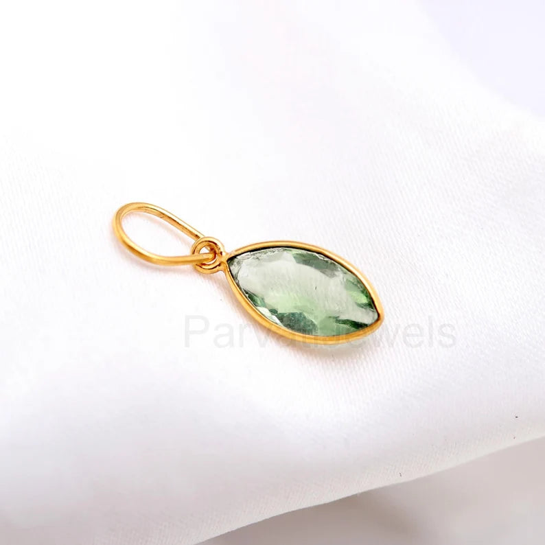 Natural Green Amethyst Charm, 18k Solid Gold Charm, Handmade Gold Charm, Gold Charm Pendant, Green Amethyst Birthstone Charm, Gold Necklace