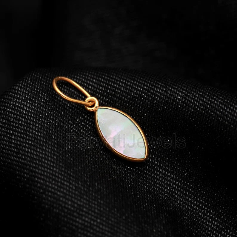 Natural Mother Of Pearl Charm, 18k Solid Gold Charm, Pearl Gold Charm , Pear Charm Pendant, June Birthstone Gold Charm, Handmade Gold Charm