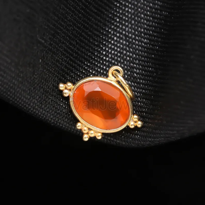 Natural Carnelian Charm, 18k Solid Gold Charm, Carnelian Charm, Gold Charm, Charm Pendant, Charm Necklace, Handmade Gold Charm, Gift for Her