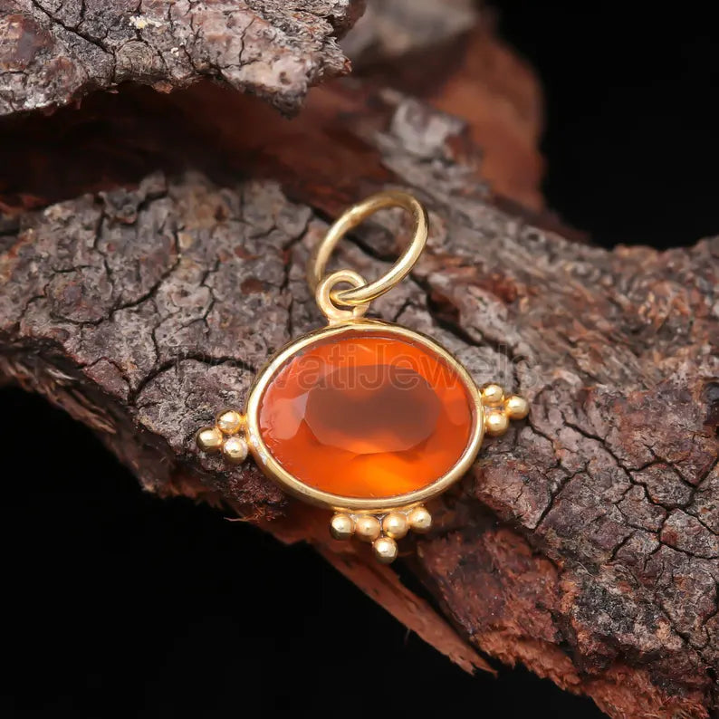 Natural Carnelian Charm, 18k Solid Gold Charm, Carnelian Charm, Gold Charm, Charm Pendant, Charm Necklace, Handmade Gold Charm, Gift for Her
