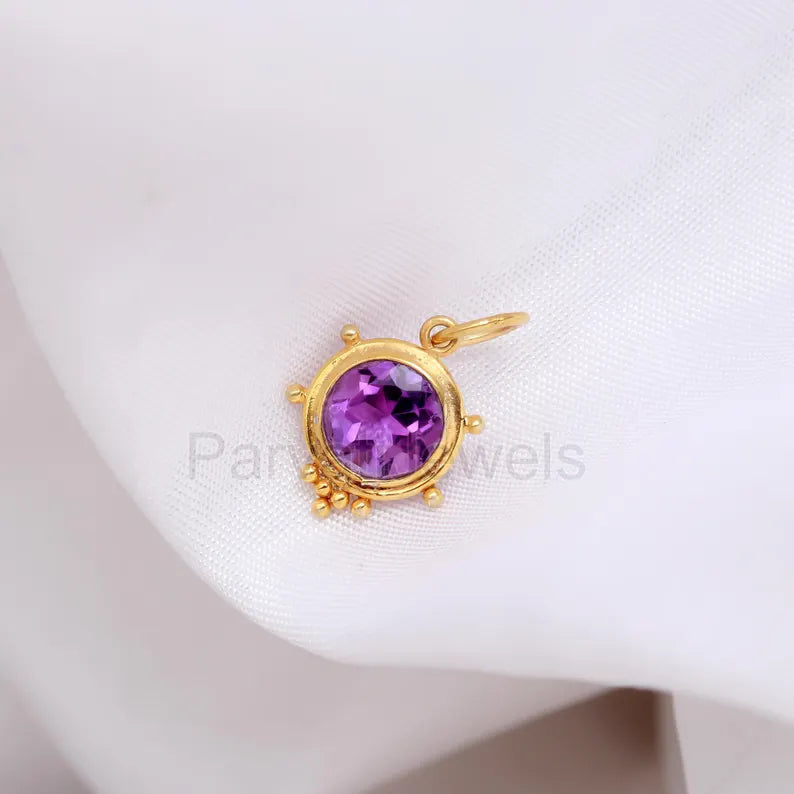 Natural Amethyst Charm, 18k Solid Gold Charm, Amethyst Charm, Gold Charm, Gold Charm Pendant, Charm Necklace, Handmade Gold Charm, Gift Her