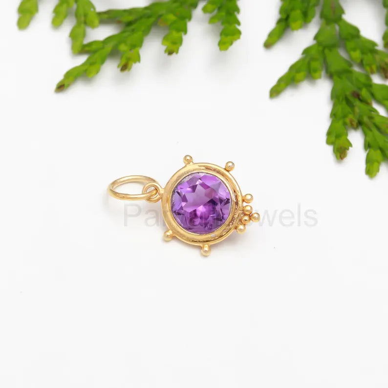 Natural Amethyst Charm, 18k Solid Gold Charm, Amethyst Charm, Gold Charm, Gold Charm Pendant, Charm Necklace, Handmade Gold Charm, Gift Her