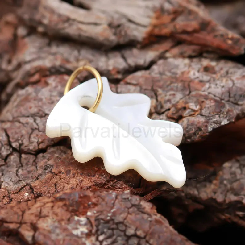 Natural Mother of Pearl Charm, 18k Solid Gold Charm, Mother of Pearl Leaf Charm, Pearl Charm Necklace, Charm Pendant, Handmade Gold Charm