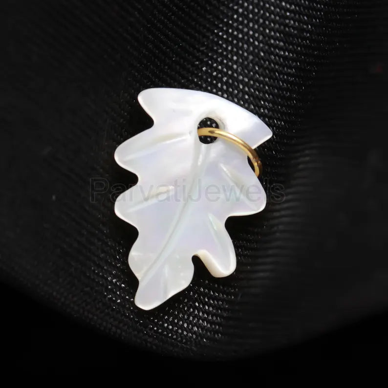 Natural Mother of Pearl Charm, 18k Solid Gold Charm, Mother of Pearl Leaf Charm, Pearl Charm Necklace, Charm Pendant, Handmade Gold Charm