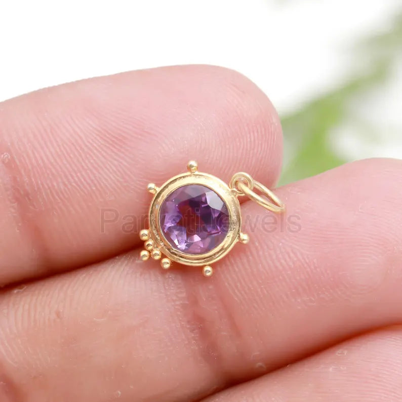 Natural Amethyst Charm, 18k Solid Gold Charm, Amethyst Charm, Gold Charm, Gold Charm Pendant, Charm Necklace, Handmade Gold Charm, Gift Her