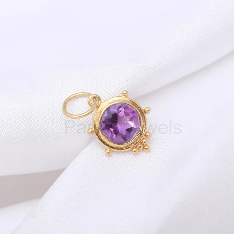 Natural Amethyst Charm, 18k Solid Gold Charm, Amethyst Charm, Gold Charm, Gold Charm Pendant, Charm Necklace, Handmade Gold Charm, Gift Her