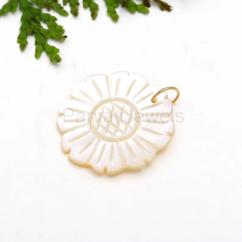 Natural Mother of Pearl Carving Charm, 18k Solid Gold Charm, Mother of Pearl Charm, Pearl Carving Charm, Charm Pendant, Handmade Gold Charm