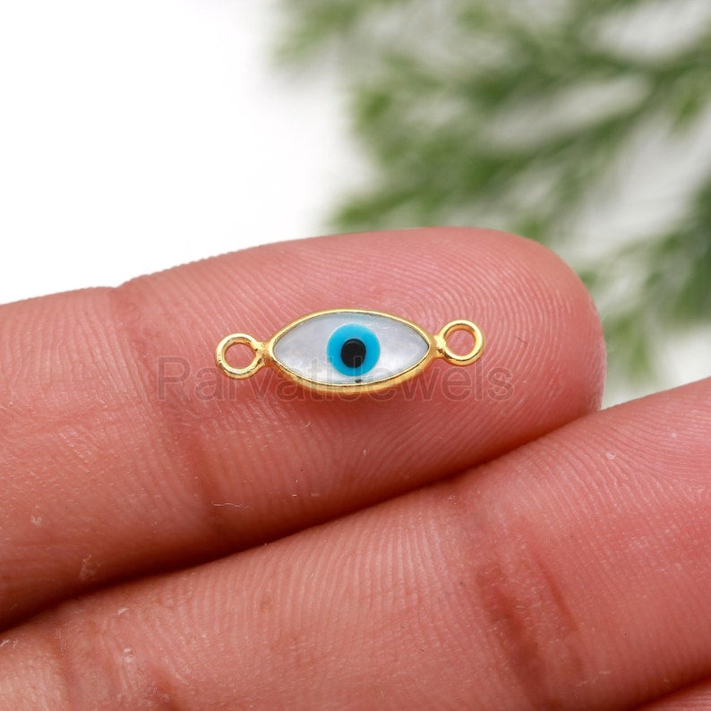 Evil Eye Connector, 18k Solid Gold Connector, Natural Mother Of Pearl Connector, Gold Connector, Gold Jewelry Connector, Jewelry Crafting