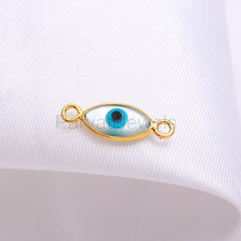 Evil Eye Connector, 18k Solid Gold Connector, Natural Mother Of Pearl Connector, Gold Connector, Gold Jewelry Connector, Jewelry Crafting
