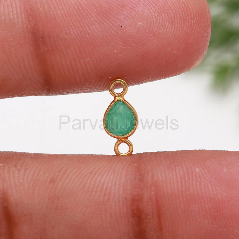Natural Emerald Connector, 18k Solid Gold Connector, Emerald Connector, Gold Connector, Connector Pendant, Gold Jewelry Connector