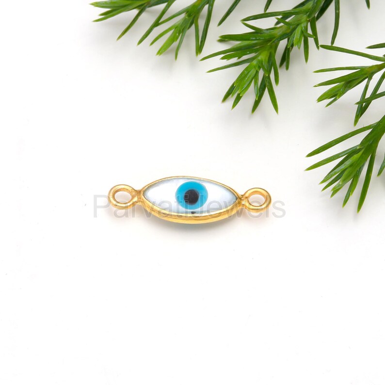 Evil Eye Connector, 18k Solid Gold Connector, Natural Mother Of Pearl Connector, Gold Connector, Gold Jewelry Connector, Jewelry Crafting