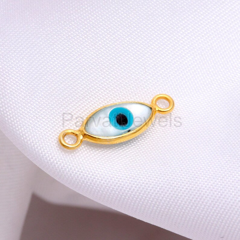 Evil Eye Connector, 18k Solid Gold Connector, Natural Mother Of Pearl Connector, Gold Connector, Gold Jewelry Connector, Jewelry Crafting