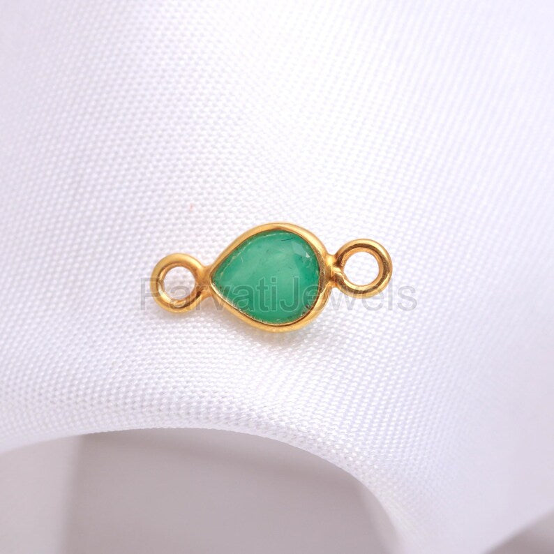 Natural Emerald Connector, 18k Solid Gold Connector, Emerald Connector, Gold Connector, Connector Pendant, Gold Jewelry Connector