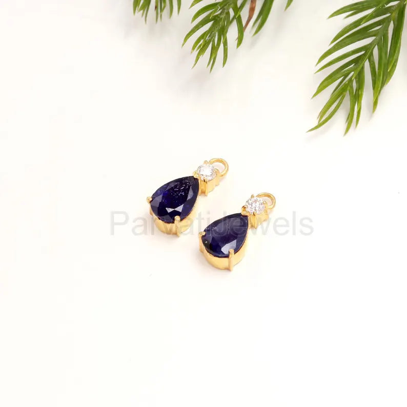 AA Natural Blue Sapphire With Moissanite Hoop Earrings, Solid 18k Gold Earrings, Sapphire Earrings, Birthstone Earrings, Wedding Earrings