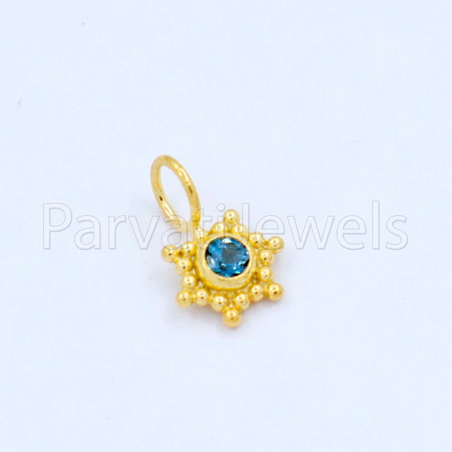 Natural London Blue Topaz Charm, 18k Solid Gold Charm, Handmade Gold Charm, Designer Charm Pendant, Charms Necklace, London Blue Topaz Charm