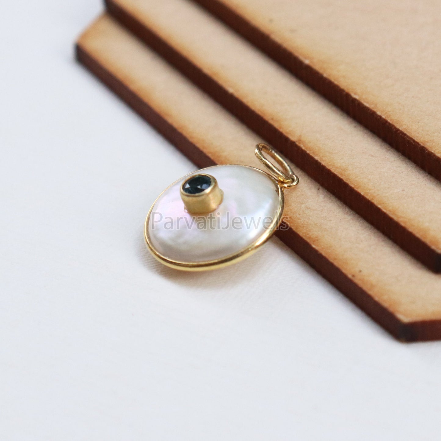 Natural Blue Topaz Disc Pearl Charm, 18k Solid Gold Charm, Natural Pearl Gold Charm, Pearl Charm Necklace, Charm Pendant,December Birthstone