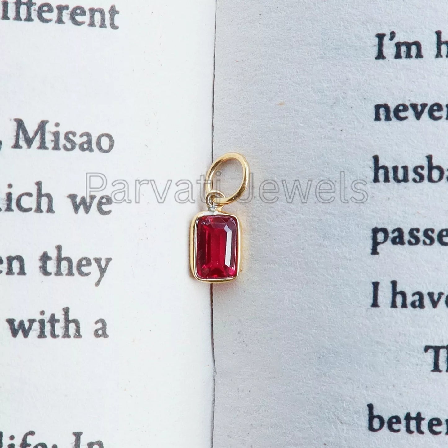 Refined Lab-Created Ruby Charm, 18k Solid Gold Charm, Gold Jewelry, Gold Charm, Charm Necklace, Handmade Ruby Charm, Gift for Her