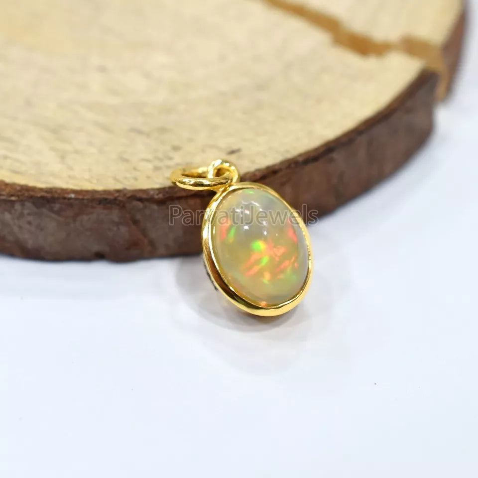 Natural Ethiopian Opal Solid Gold Charm, Solid 14k&18k Gold Charm, Opal Charm, Solid Gold Charm, Charm Necklace, Charm Pendant, Handmade Gold Charm