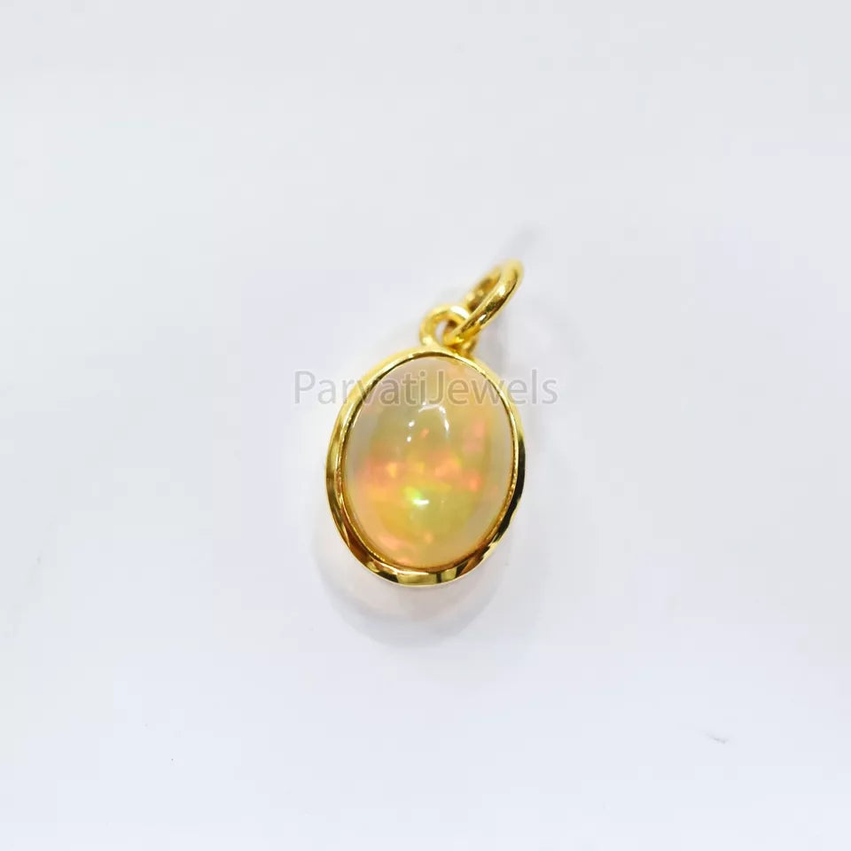 Natural Ethiopian Opal Solid Gold Charm, Solid 14k&18k Gold Charm, Opal Charm, Solid Gold Charm, Charm Necklace, Charm Pendant, Handmade Gold Charm