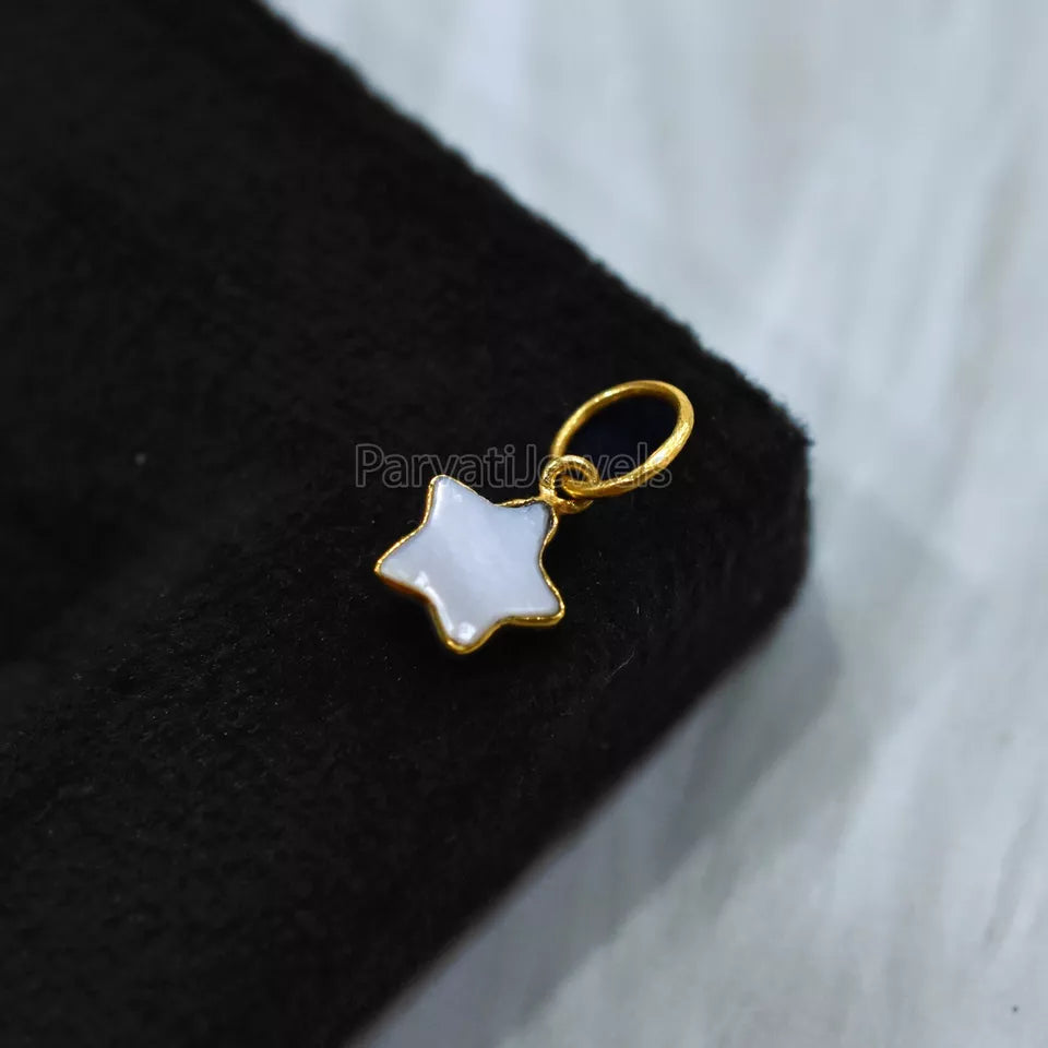 Natural Mother Of Pearl Star Shape 18k Gold Minimalist Charm Pendant, 18k Solid Gold Charm, Minimalist Gold Charm, Pearl Gold Charm Handmade