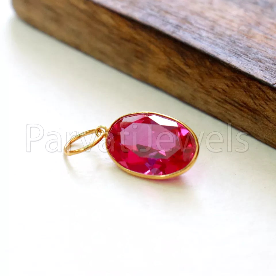 Lab Ruby Charm, 18k Solid Gold Charm, Handmade Gold Charm, Charm Pendant, Charms Necklace, Ruby Charms, Minimalist Pendant, Ruby Charms