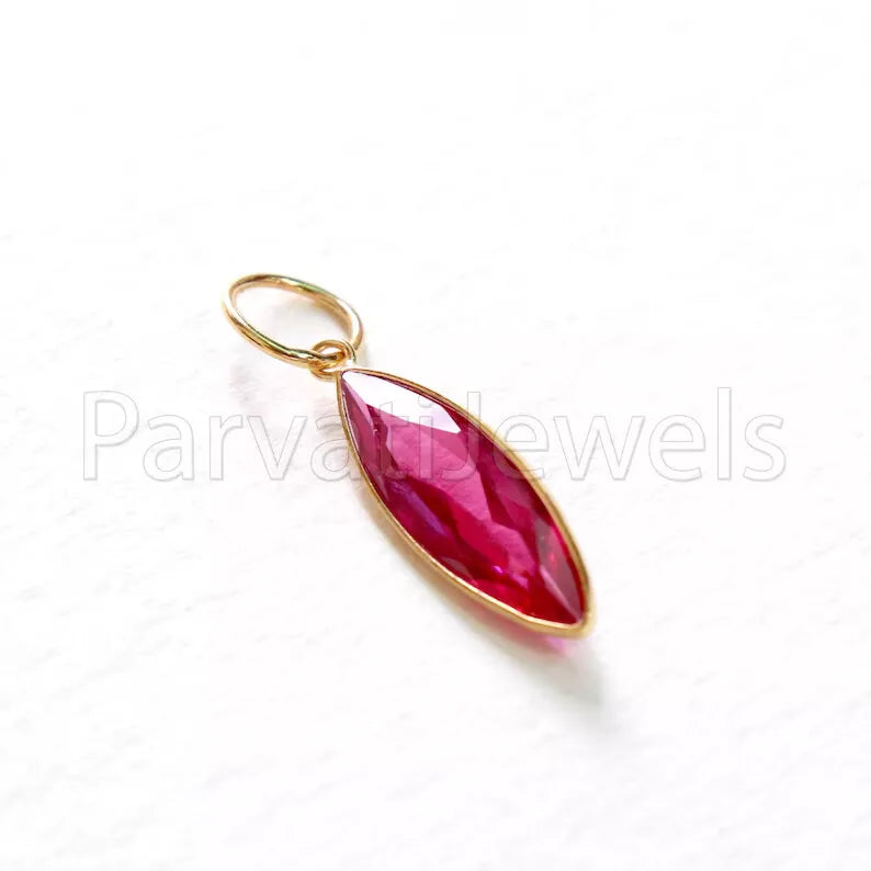 Lab Ruby Charm, 18k Solid Gold Charm, Handmade Gold Charm, Charm Pendant, Charms Necklace, Ruby Charms, Minimalist Pendant, Ruby Charms