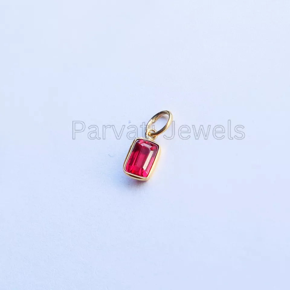 Refined Lab-Created Ruby Charm, 18k Solid Gold Charm, Gold Jewelry, Gold Charm, Charm Necklace, Handmade Ruby Charm, Gift for Her