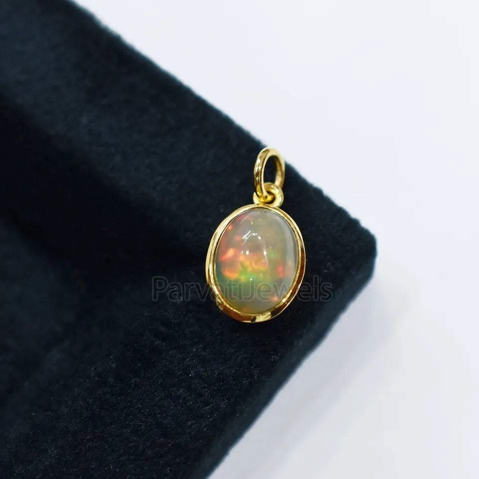 Natural Ethiopian Opal Solid Gold Charm, Solid 14k&18k Gold Charm, Opal Charm, Solid Gold Charm, Charm Necklace, Charm Pendant, Handmade Gold Charm