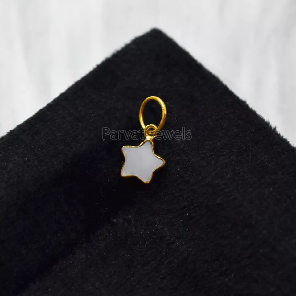 Natural Mother Of Pearl Star Shape 18k Gold Minimalist Charm Pendant, 18k Solid Gold Charm, Minimalist Gold Charm, Pearl Gold Charm Handmade