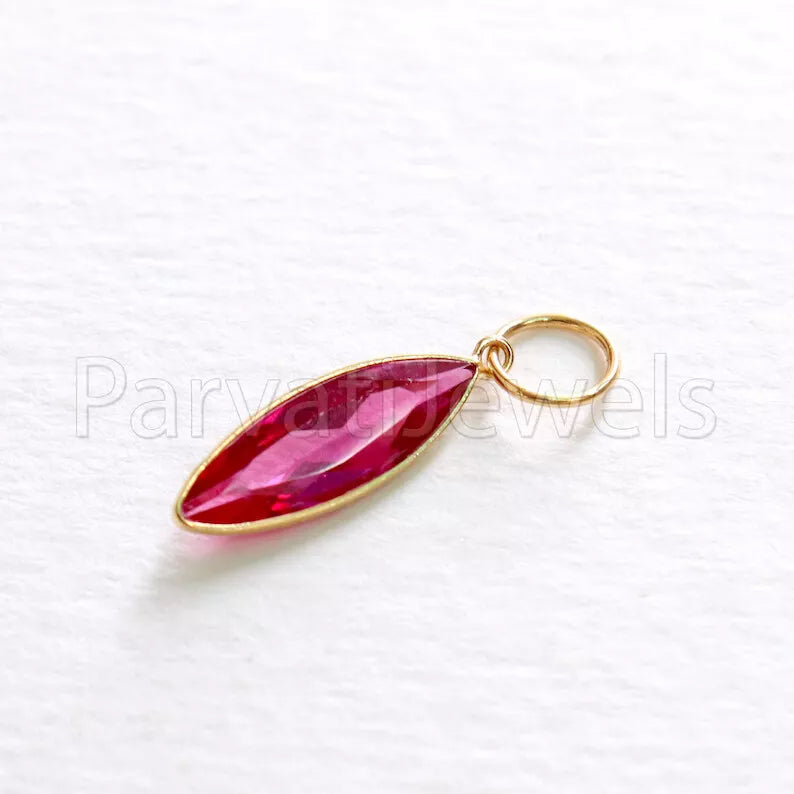 Lab Ruby Charm, 18k Solid Gold Charm, Handmade Gold Charm, Charm Pendant, Charms Necklace, Ruby Charms, Minimalist Pendant, Ruby Charms