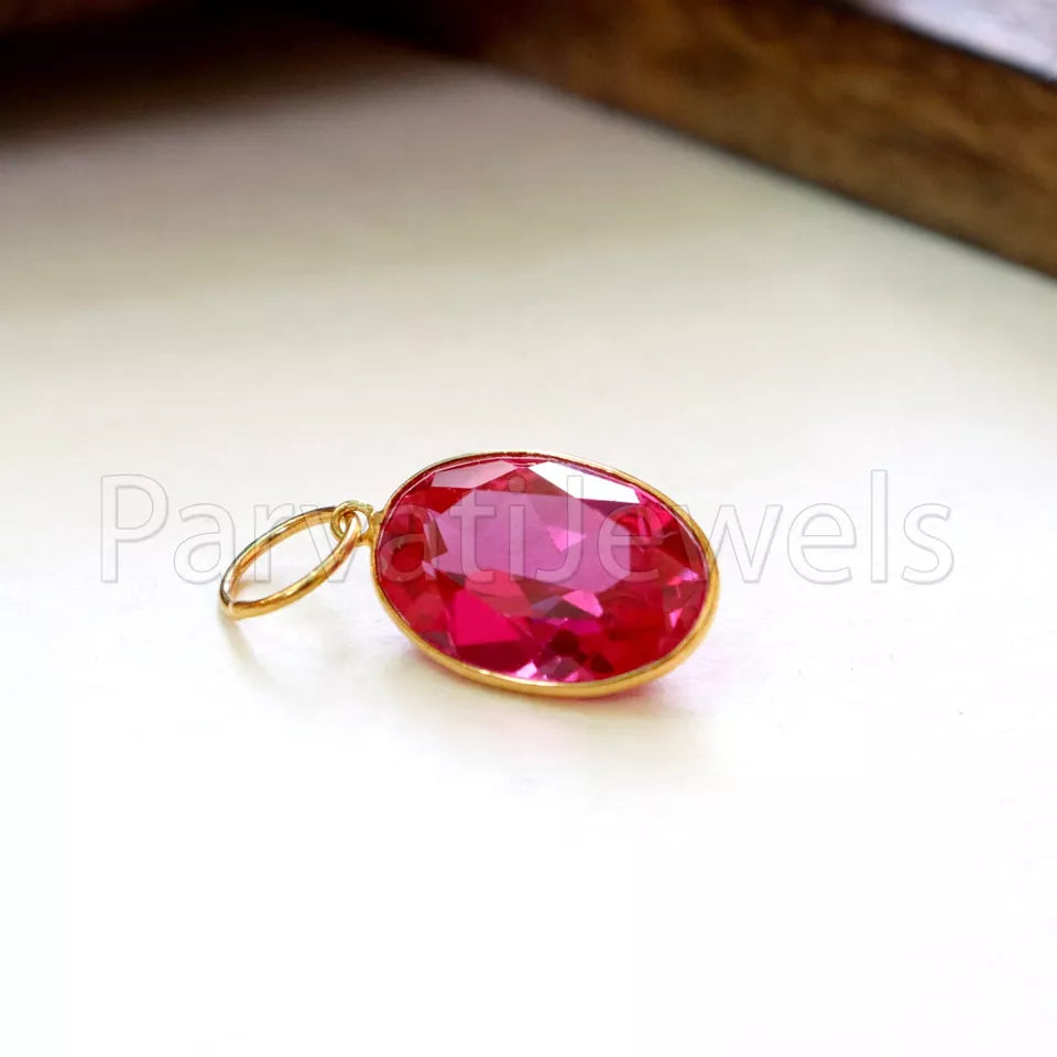 Lab Ruby Charm, 18k Solid Gold Charm, Handmade Gold Charm, Charm Pendant, Charms Necklace, Ruby Charms, Minimalist Pendant, Ruby Charms