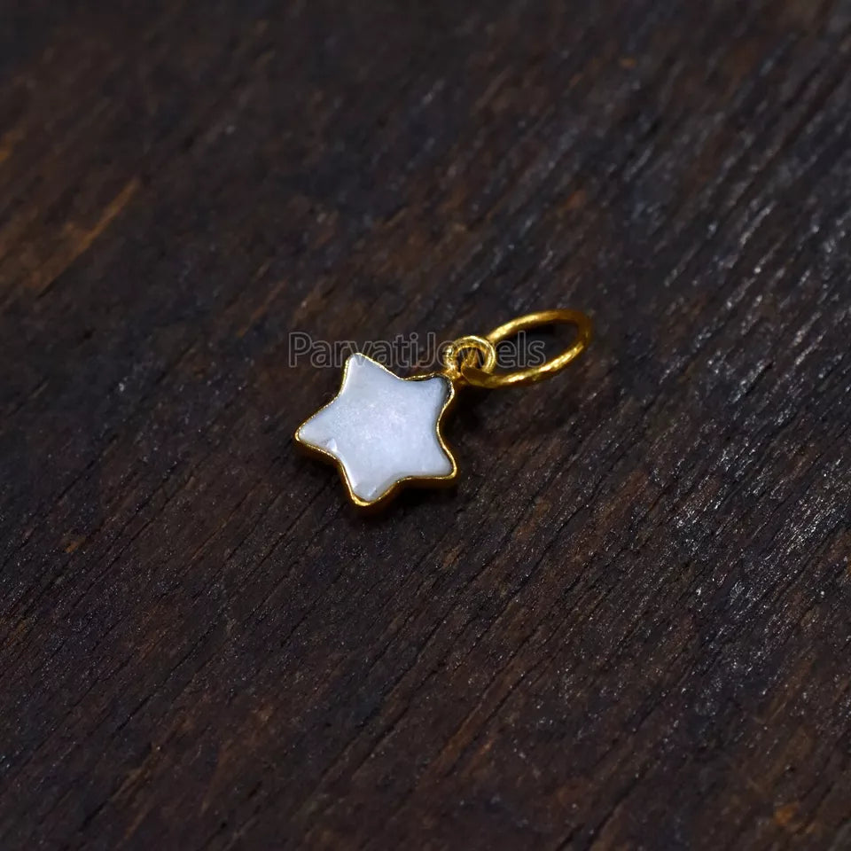 Natural Mother Of Pearl Star Shape 18k Gold Minimalist Charm Pendant, 18k Solid Gold Charm, Minimalist Gold Charm, Pearl Gold Charm Handmade
