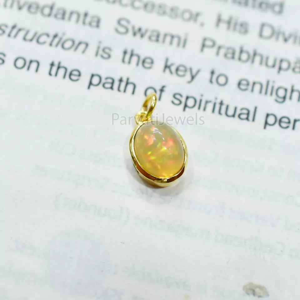 Natural Ethiopian Opal Solid Gold Charm, Solid 14k&18k Gold Charm, Opal Charm, Solid Gold Charm, Charm Necklace, Charm Pendant, Handmade Gold Charm