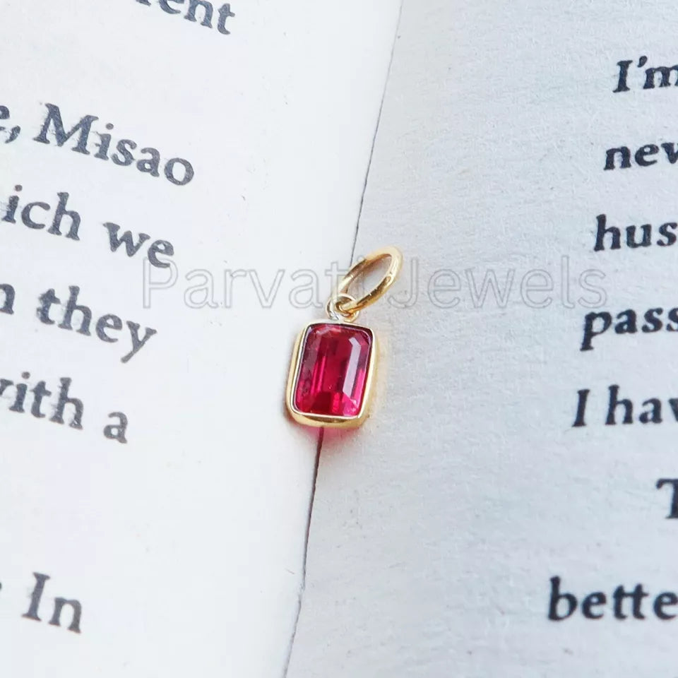 Refined Lab-Created Ruby Charm, 18k Solid Gold Charm, Gold Jewelry, Gold Charm, Charm Necklace, Handmade Ruby Charm, Gift for Her