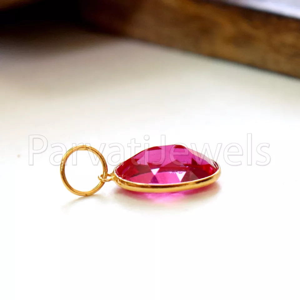 Lab Ruby Charm, 18k Solid Gold Charm, Handmade Gold Charm, Charm Pendant, Charms Necklace, Ruby Charms, Minimalist Pendant, Ruby Charms