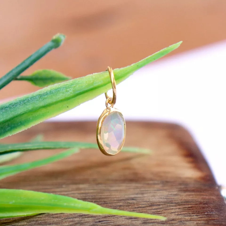 Natural Ethiopian Opal Charm, 18k Solid Gold Charm, Faceted Opal Charm, Gold Charm, Charm Necklace, Charm Pendant, Handmade Gold Charm, Gold Charms Pendant, Gift For Her Charm
