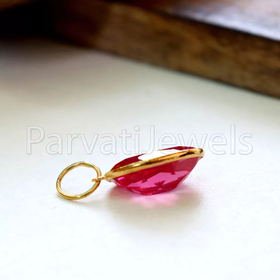 Lab Ruby Charm, 18k Solid Gold Charm, Handmade Gold Charm, Charm Pendant, Charms Necklace, Ruby Charms, Minimalist Pendant, Ruby Charms